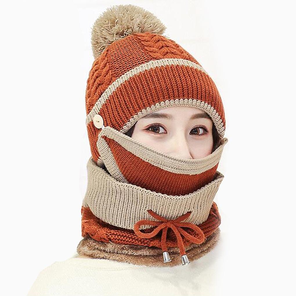 Winter Cold Weather Gear: Neck Warmer, Fur Hat Set, and Caramel Knit Mask