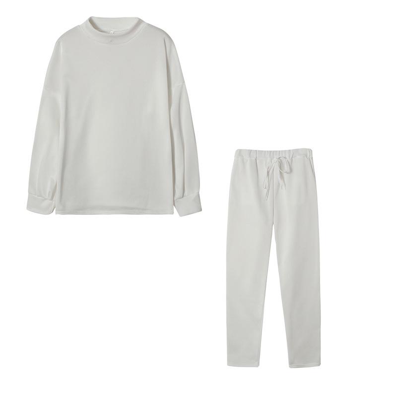 2021 Winter Women's High Neck Casual Loose Solid Hoodie & Trousers Two-Piece Set