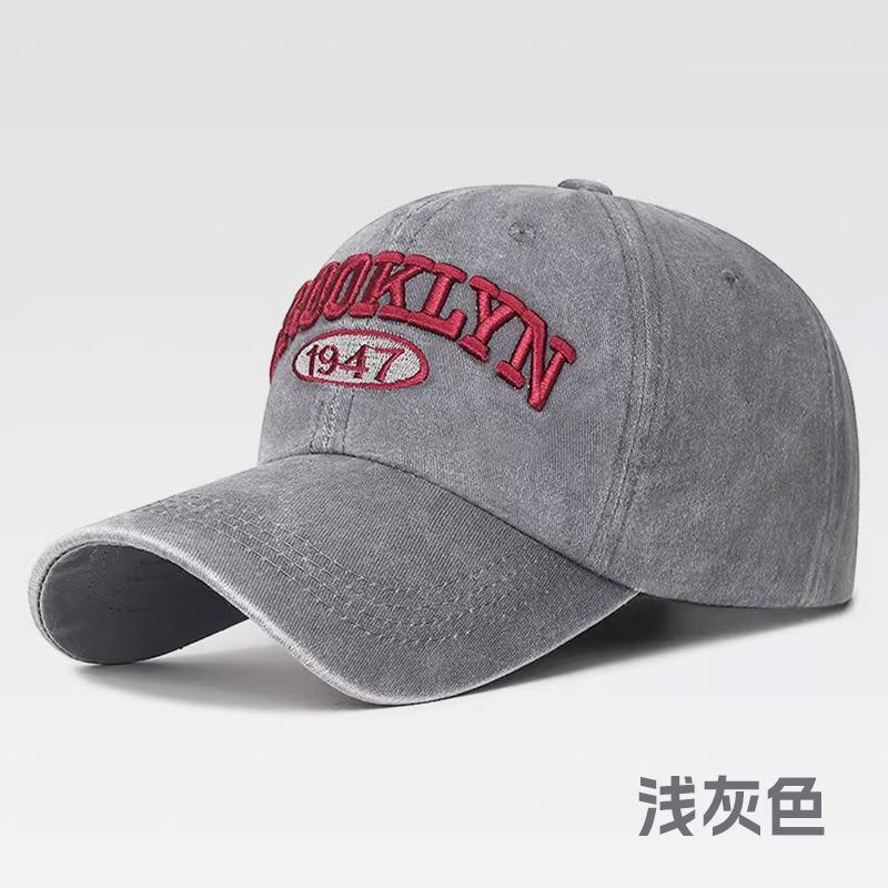 New Embroidered Letter Baseball Cap Big Head Circumference Washed Sun Protection Visor Couple Fashion Versatile Cap
