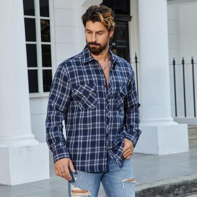 Men's Button Up Shirts Long Sleeve Casual Vintage Soft Plaid with Pocket Slim-Fit Breathable Cowboy Work Shirts Lightweight Shirts for Men