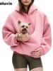New Autumn Solid Color Hooded Plush Pet Hat Loose Pullover Sweatshirt for Women