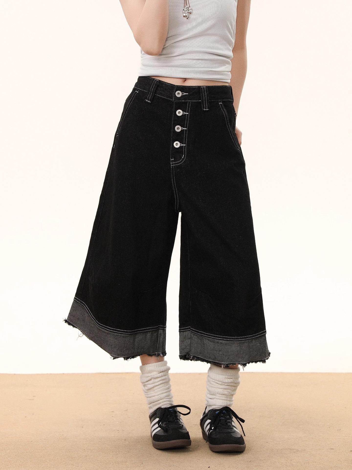 

Новые американские ретро джинсовые шорты с завышенной талией, широкими штанинами, укороченные, 2025 3XL: 150-165 jin