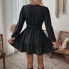 Women's Fashionable Casual Embroidered Deep V-Neck Long-Sleeved Dress