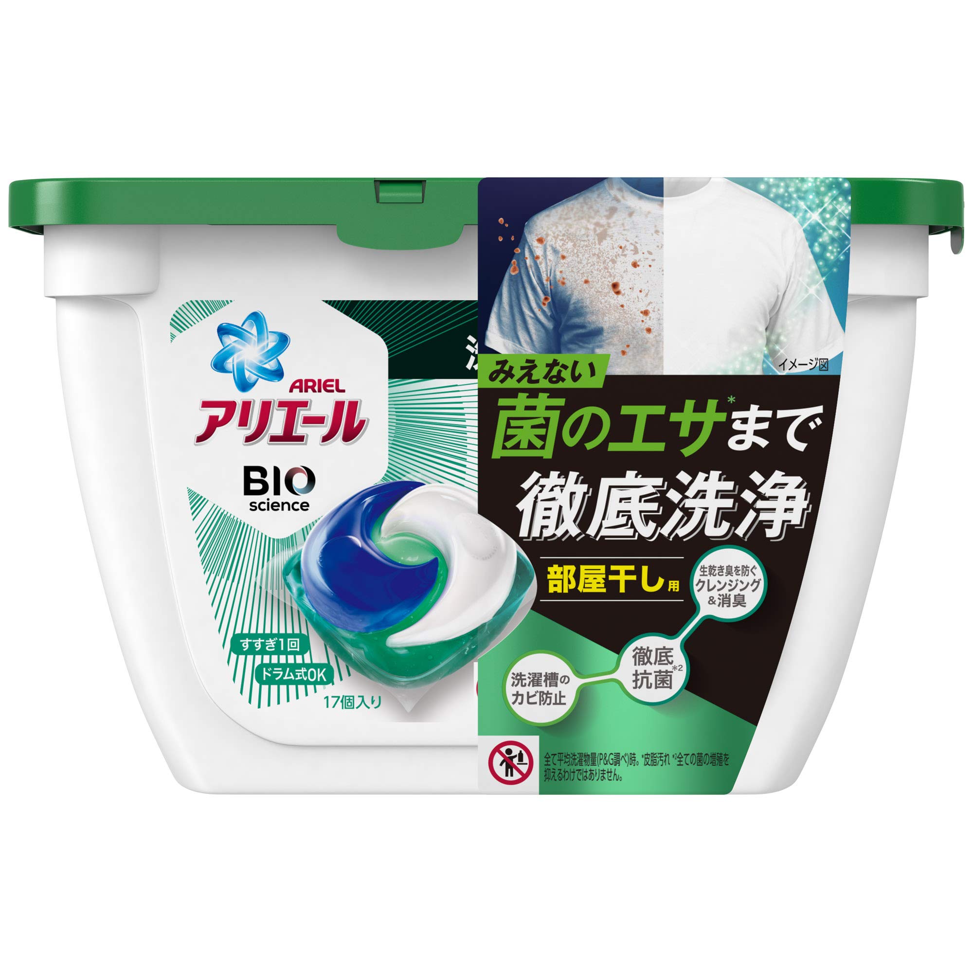 

Ariel Bioscience Гель для стирки и сушки в помещении, устраняющий бактериальные пищевые пятна, источник, 17 штук