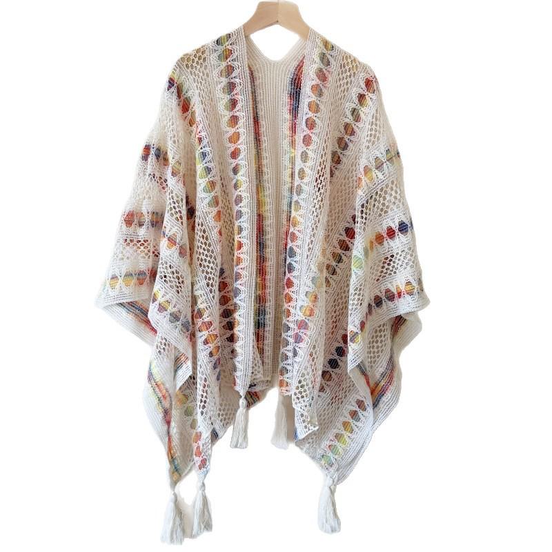 Seven-Color Ethnic Style Knitted Tassel Shawl Cardigan for Women - Perfect Travel Outerwear