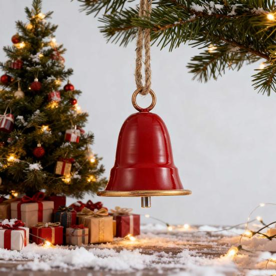 Rustikk Metall Julebjelle Stor Rød Grønn Gullfarget Bjelle Juletre Hengende Dekor Vintage Håndlaget Vindklokke til Tre Krans Dørdekor