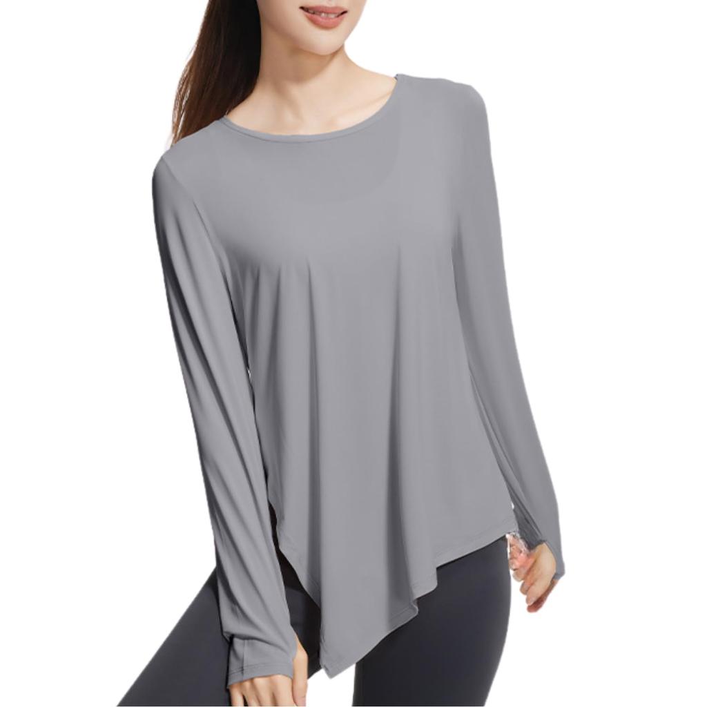 illmitato Yoga Long Sleeves Fitness Wear for Long Pilates Hot Top, (High-Quality Women), Flattering, Length, Wear, Yoga, Women's (Gray, XXL)