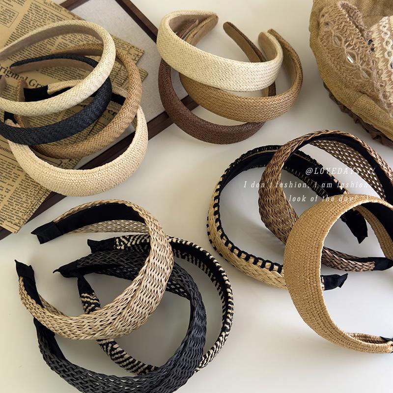 Bohemian Straw Wide-Brimmed Headband for Women - Vacation Style Hair Accessory