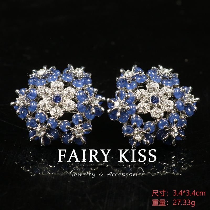 

Серьги-клипсы Снежинка , цветок, бриллиант, синий бисер, атмосфера, тяжелая промышленность, полый сплав, универсальные, легкая роскошь