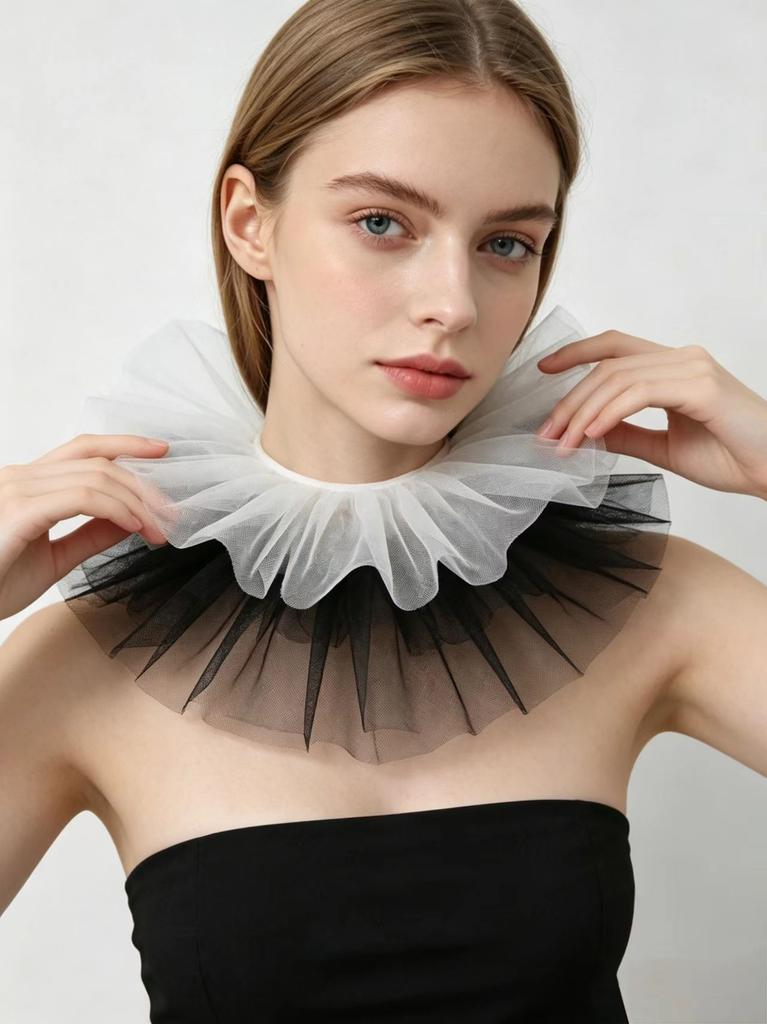 Zweifarbiger Tüll-Rüschenkragen Abnehmbares Netz-Jabot Halsrüsche Cosplay Kostümzubehör