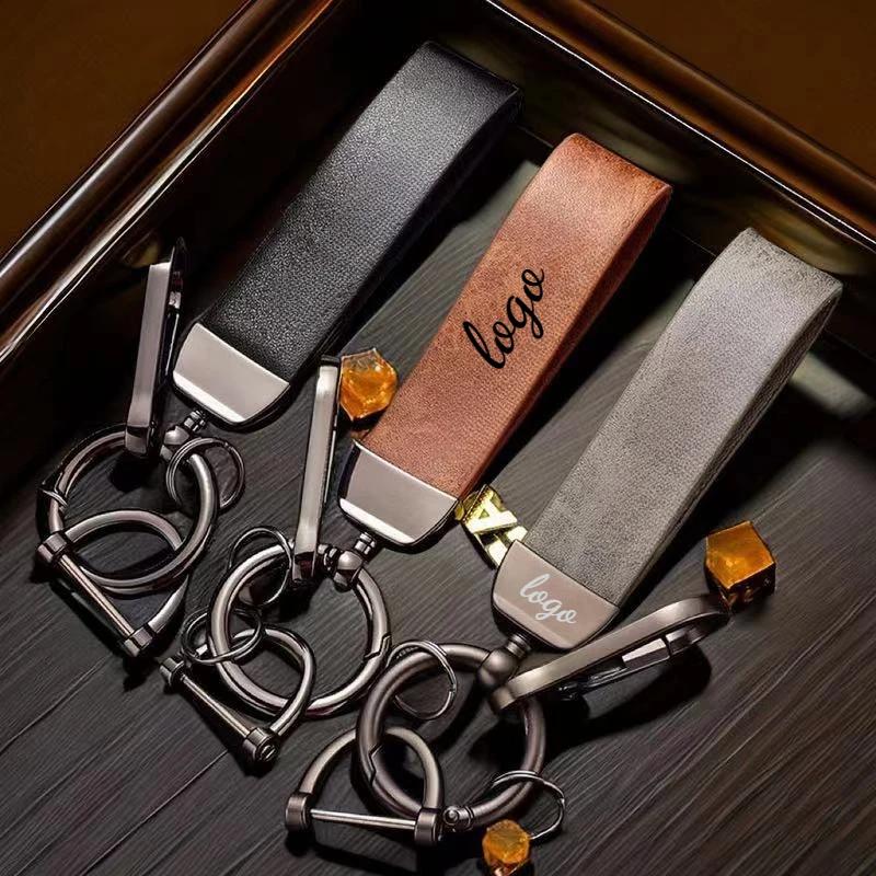 Vintage Discolored Leather Custom Logo Keychain For Men Women Laser Engraved Car Key Chains Holders Personalize Company Keyring