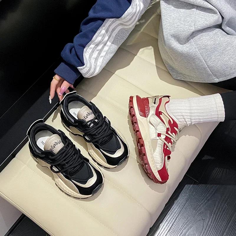 New Women's Vulcanize Shoes Thick-soled Mesh Shoes Chunky Sneakers Breathable Soft-soled Casual Sneakers