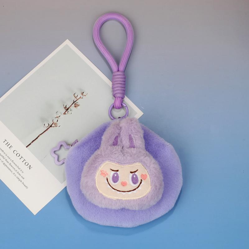 

Плюшевая сумка для хранения Labubu, однотонная молния, ремешок на запястье, кошелек для монет, ткань на молнии KTY 13.5*13.5 фиолетовый