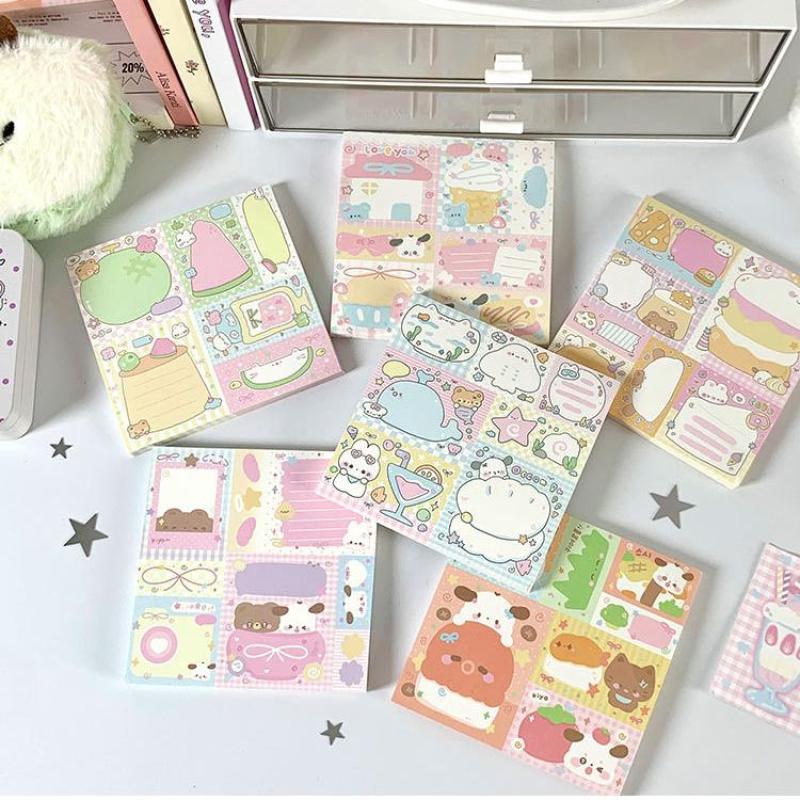 2Pcs Cute Kawaii Puppy Non Stick Sticky Notebook Simple Cartoon Notepad Stationery Index Tab Check List To Do Planner Stationery