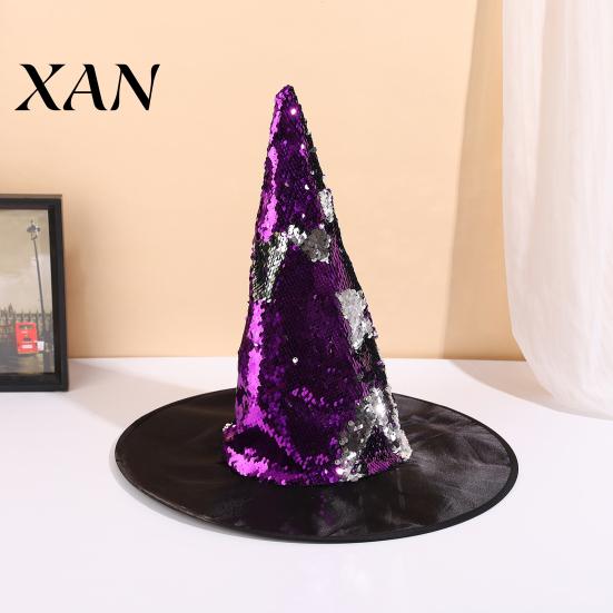 Glittering Party Costume Prop Reversible Sequin Witch Hat, Sparkly Glitter Large Wizard Halloween Hat for Cosplay, Masquerade Cosplay Headwear