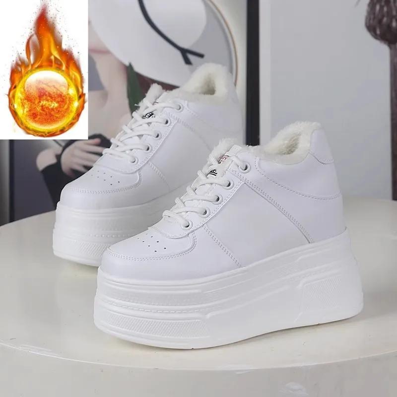 Fashion 12CM Genuine Leather Thick Sole Hidden Heel Fashion Vulcanize Ankle Booties Winter Plush Autumn Spring Shoes