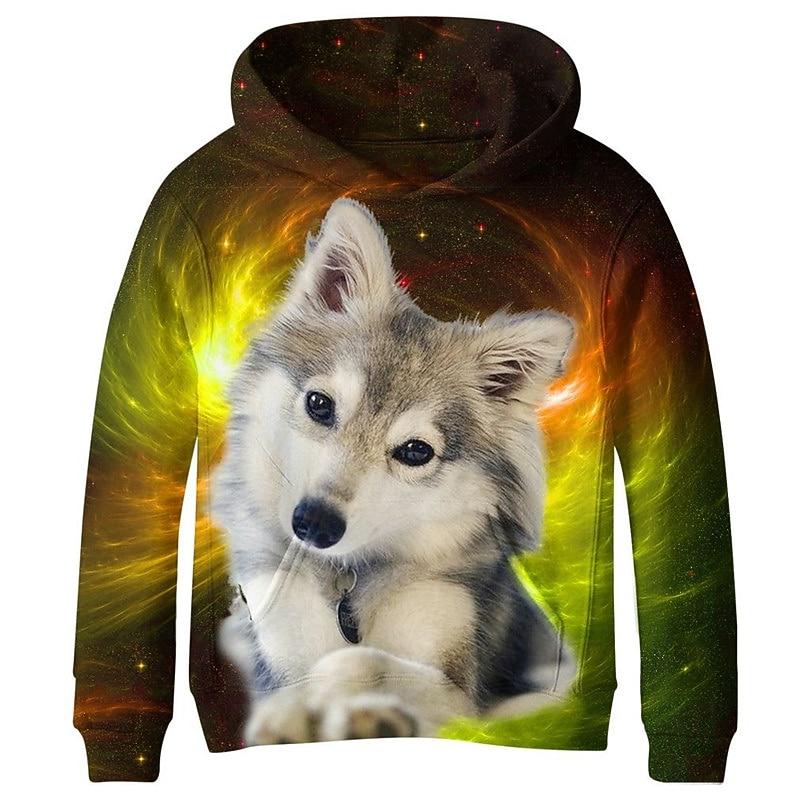 

Kids Boys Hoodie Long Sleeve 3D Print Dog Animal Pocket Yellow Children Tops 110cm