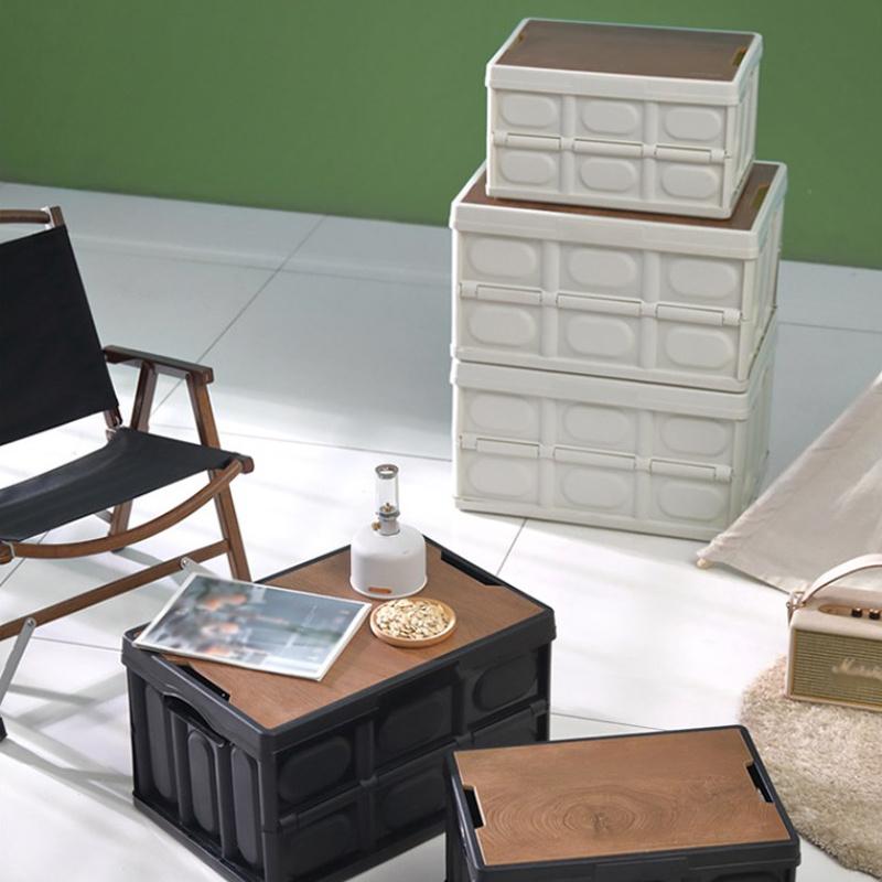 42*28*24cm1Stk. Haushalts- & Camping-Faltaufbewahrungsbox mit Holzdeckel, multifunktionale Outdoor-Aufbewahrungsbox für Kleinteile für Camper.