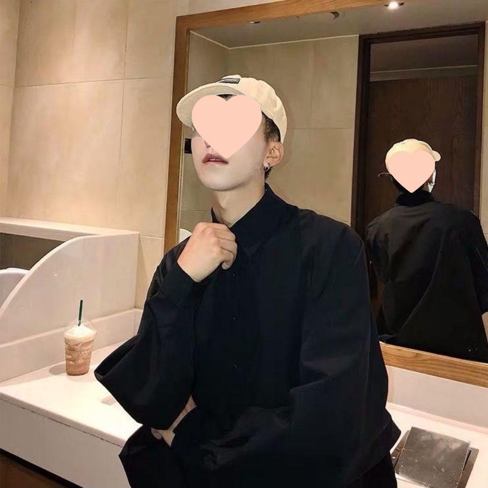 Hong Kong Style Men's Loose Solid Color Long Sleeve Casual Shirt, Plus Size, White, Spring/Autumn