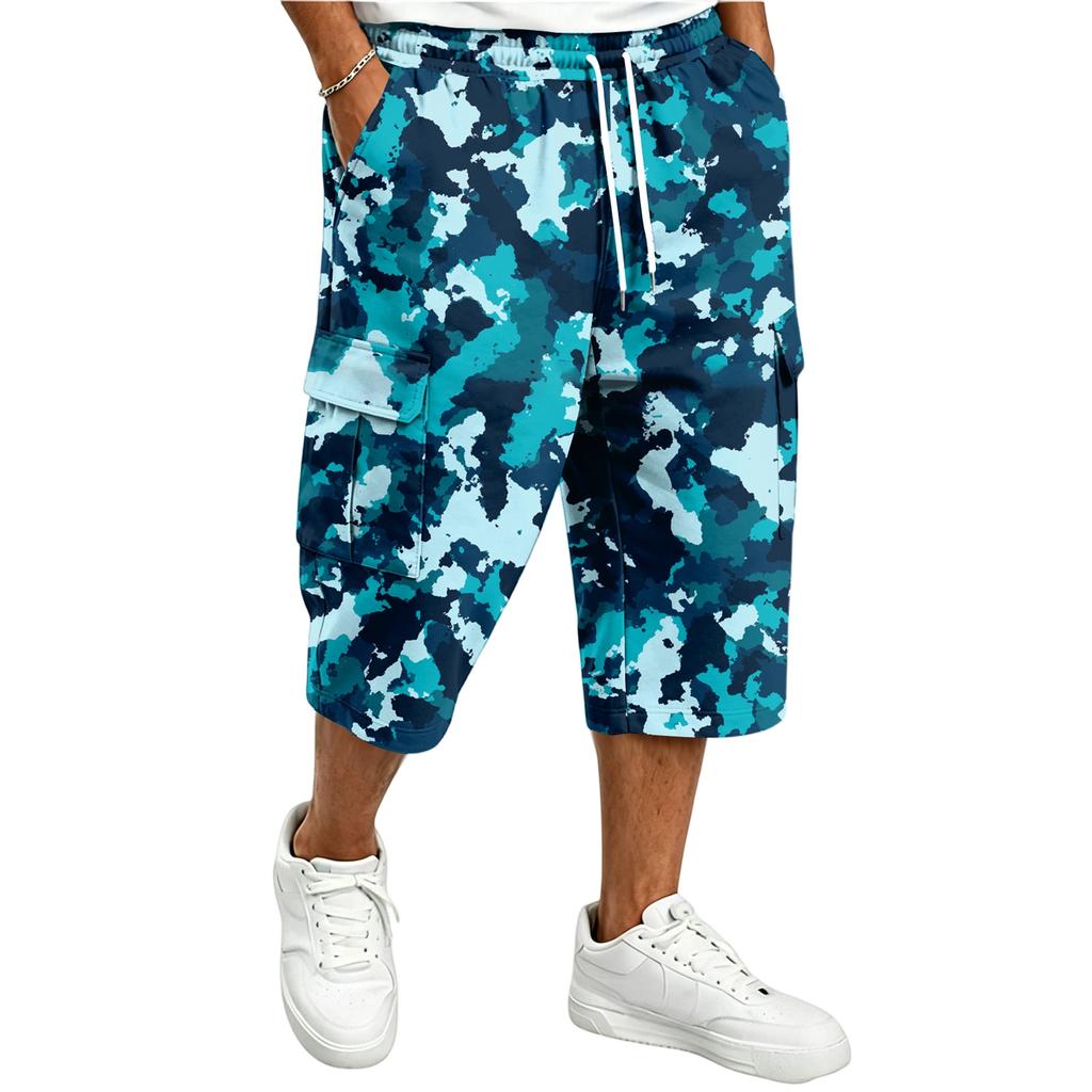 Men's Casual Drawstring Cargo Shorts with Camouflage Print Knee Length for Outdoor Everyday Wear