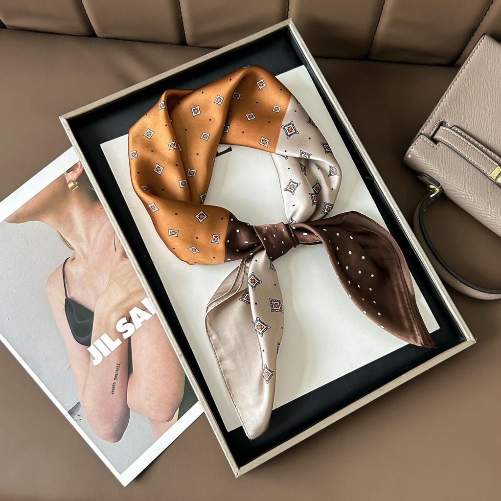 Hedvábný šátek pro ženy, módní všestranný, vysoký smysl, 70 čtverečních stop, ochrana krku, šátek, retro šátek, taška