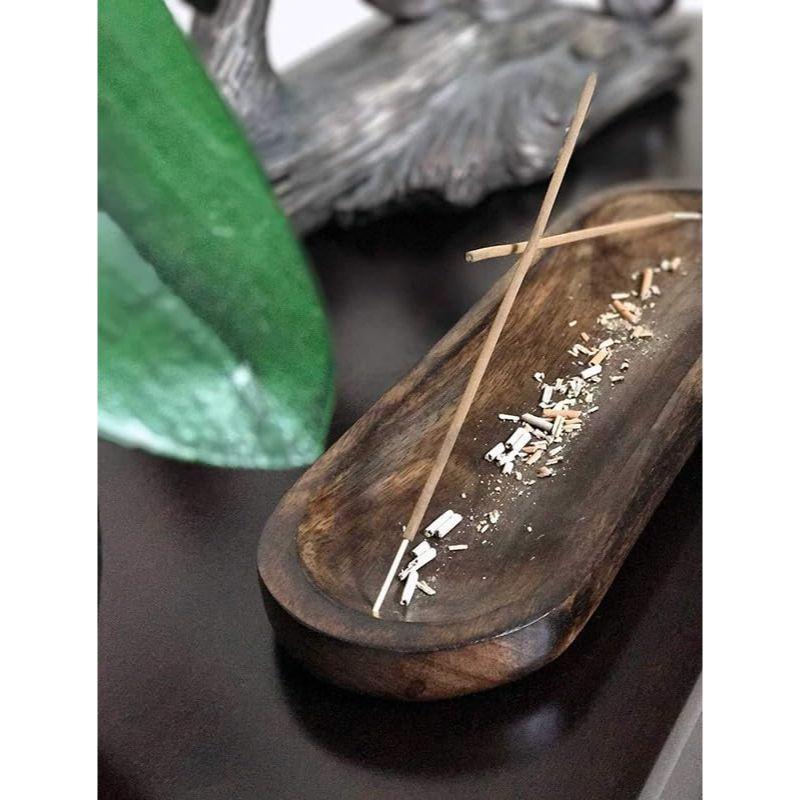 Natural Wood Incense Holder and Ash Catcher (11 X 4 Inch, Set of- 3, Oval)