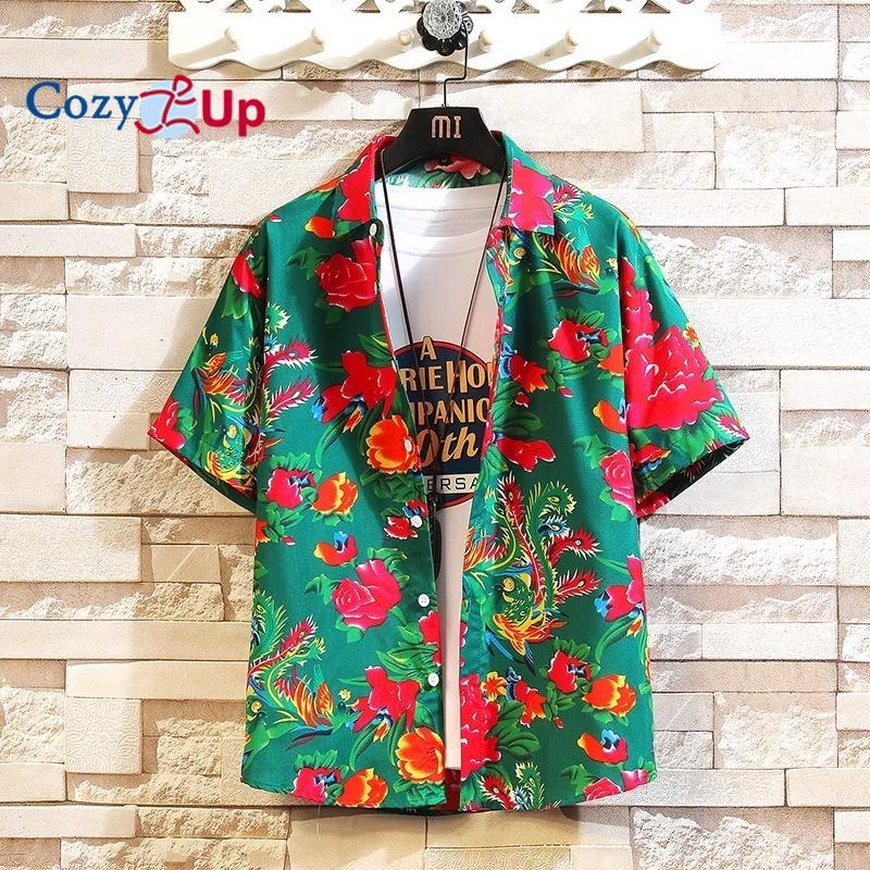 Cozy Up Men's Casual Northeast Large Flower Retro Couple Loose Short-sleeved Floral Shirt