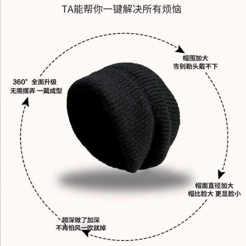 Autumn and Winter Hats Women's Big Head Circumference Knitted Hats Fashionable Versatile Ear Protectors Wool Hats Warm Windproof Cold Hats