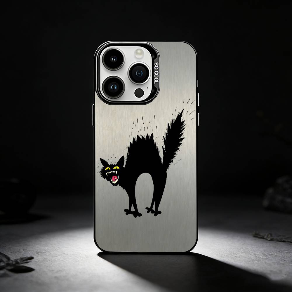 

L-Lovely B-Black Cat Phone Case For iPhone 17,16,15,14,13,12,11 Plus,Pro Max,XS,Colored silver phone case iPhone13PROMAX