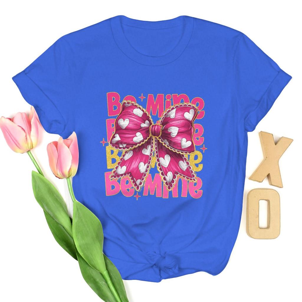 Rosa Valentinstag Coquette Herz T-Shirts Damen Be Mine Kurzarm-T-Shirt Glitzer Coquette Valentinstag Shirt Design Damen T-Shirt