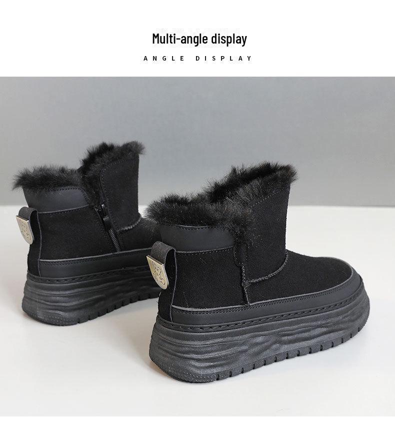 2024 Autumn/Winter Korean Velvet Women's Mid-Cut Snow Boots - Solid Color, Casual, Warm, Heightened Design