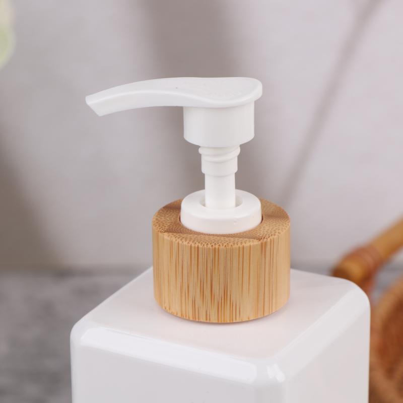 1Pcs Bathroom Dispensers Square Shampoo Shower Gel Body Wash Dispensers Refillable Bamboo Pump Bottles Lotion Containers