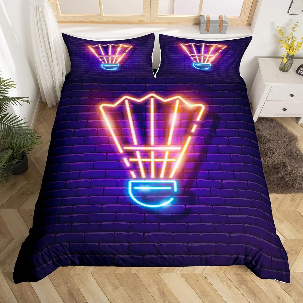 Badminton Bedding Set Badminton Duvet Cover for Kids Teens Men Sports Theme Player Comforter Cover Cool Competitive Games Decor