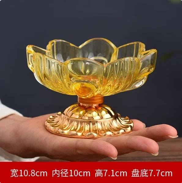 1PCS Glass Alloy Lotus Flower Fruit Tray for Household Use Buddha High Foot Fruit Tray Living Room Decoration Feng Shui Ornament