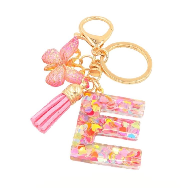 Fashionable Crystal Letter Keychain Sparkling Butterfly Tassels Charm Keyring Ornament for Women Girls Accessories
