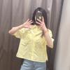 1116 Spring and Summer Women's Oxford Spinning Box Short Sleeve Shirt Single-breasted Shirt Casual Loose Top 181819