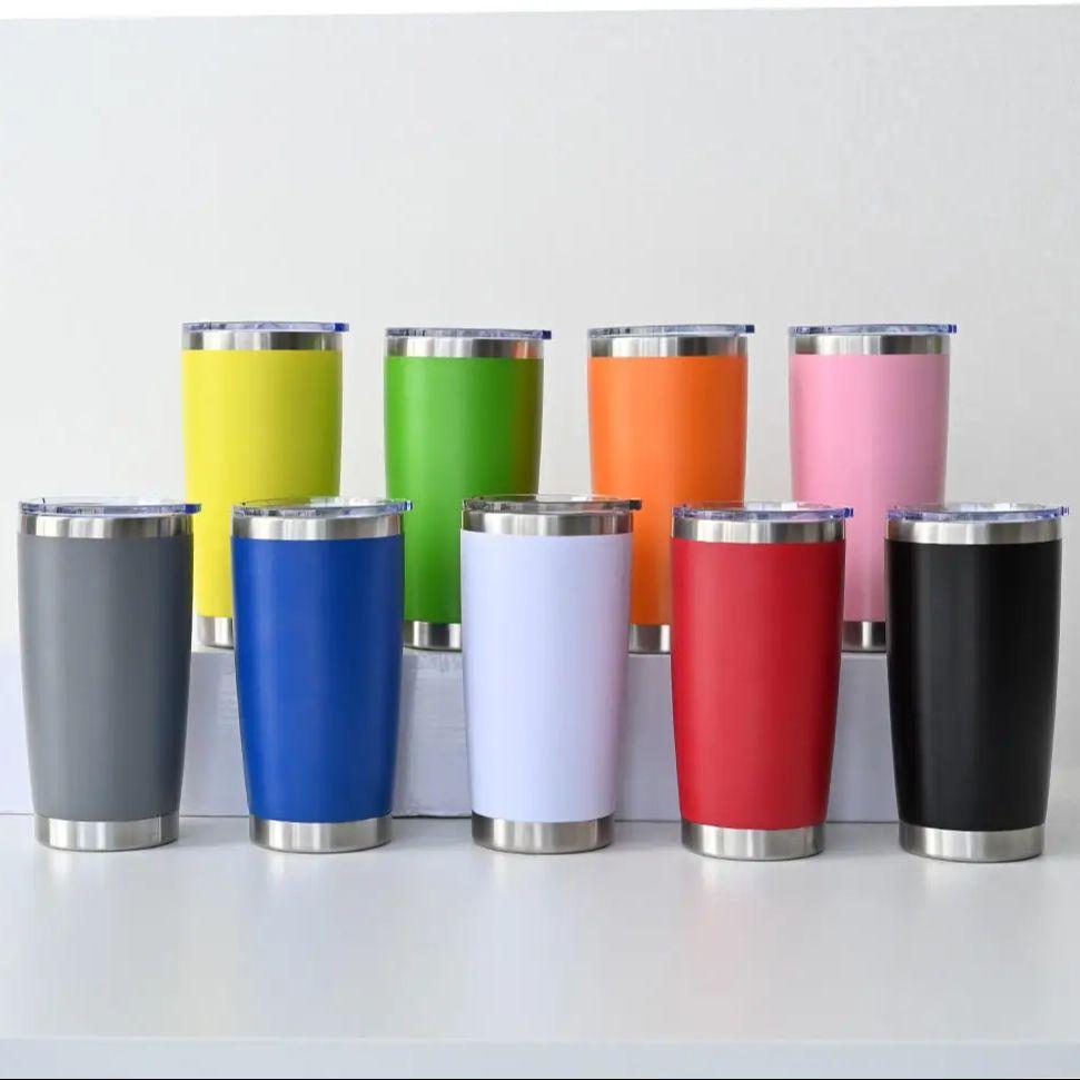 Custom logo powder coated regular stainless steel tumbler powder coated double wall coffee 20 oz travel mugs tumblers 601-700ml