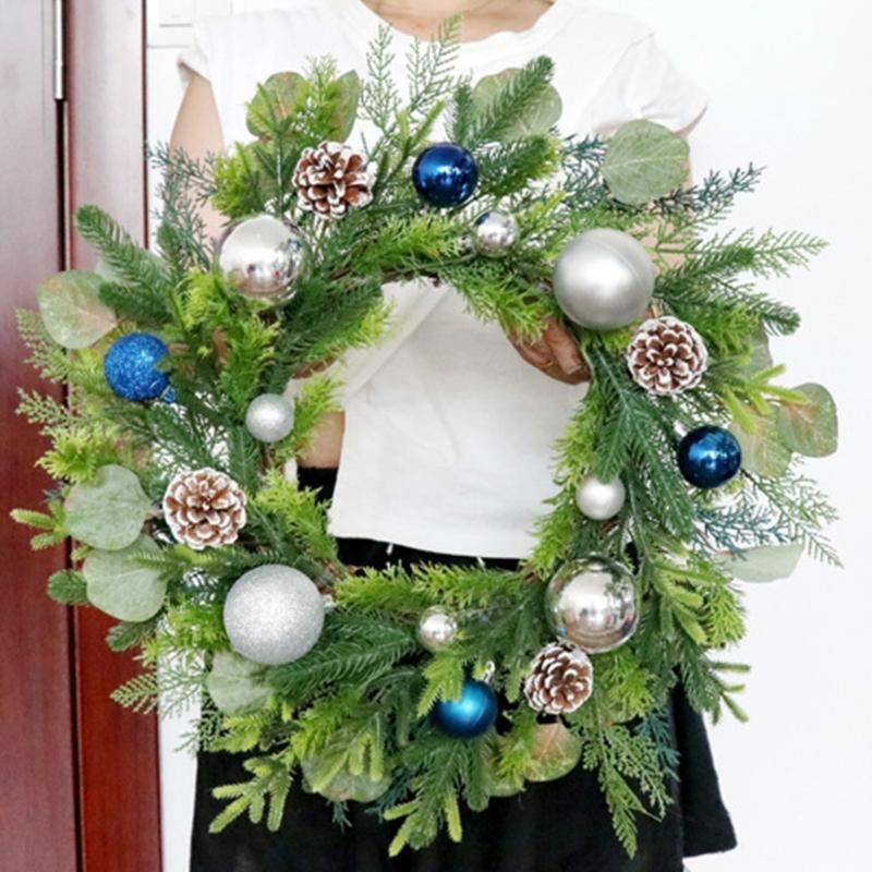Festival Holiday Wreath Ornament Christmas Wreath Artificial Pine Garlands Festival Wall Hanging for Holiday