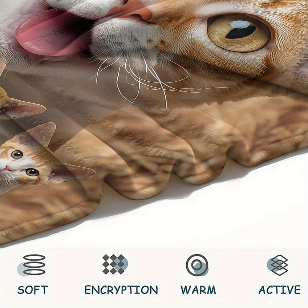 1Pc Cute Yellow Cat Print Flannel Blanket, High quality Comfortable for All Seasons, Home Decor, Warmth and Comfort, Perfect for Gifts