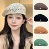 Japanese Style Hollowed Out Beret Hat Fresh Color Vintage Weave Painter Hat Thin Crochet Knitted Elegant Beach Cap Women Girls
