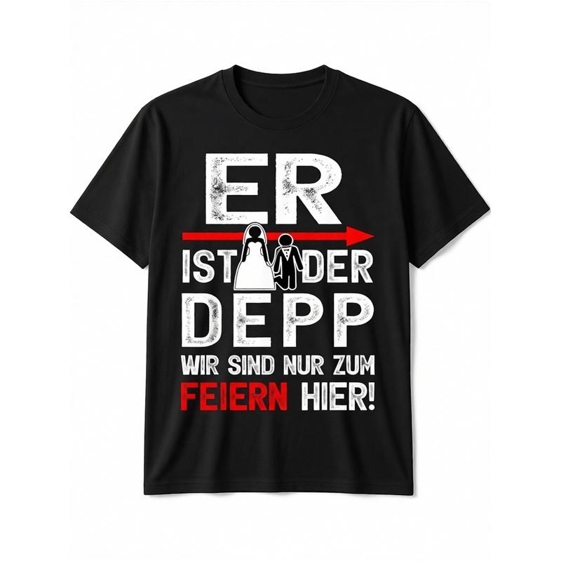 Men'S German Text Funny Bachelor Party T-Shirt - "ER Ist Der Polterabend & Feiern Hier!" - German Drinking Crew Shirt - All-Season Casual Tee For