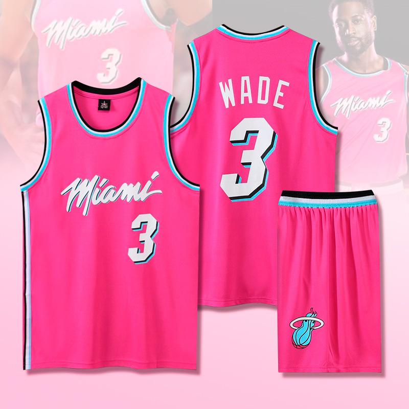 Miami Heat Crew Neck No.3 Dwyane Wade Pink basketball jersey M