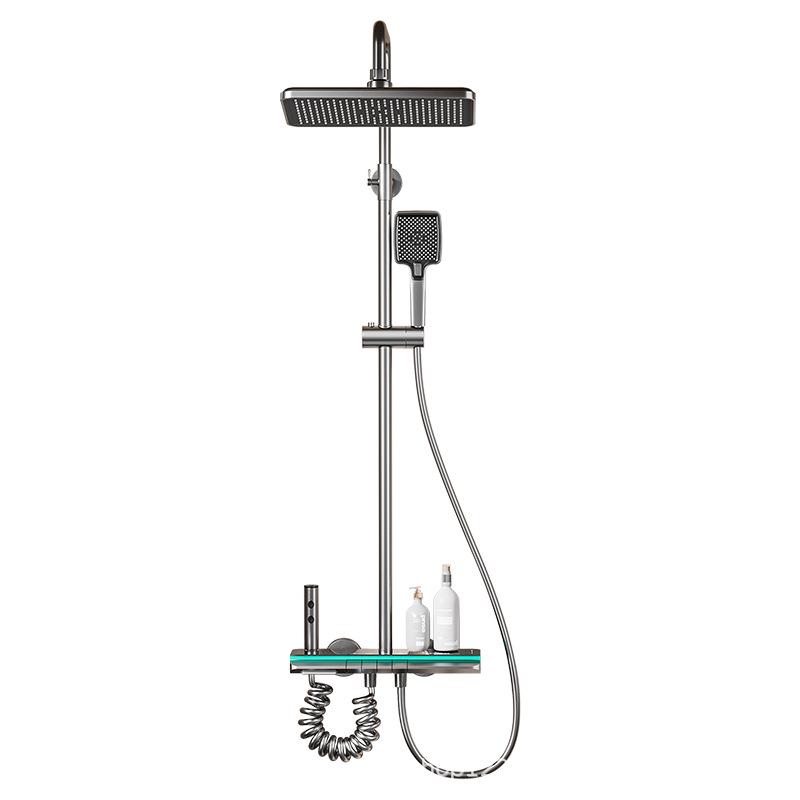 Gun Gray Thermostatic Shower Head Set with Digital Display & Ambient Light