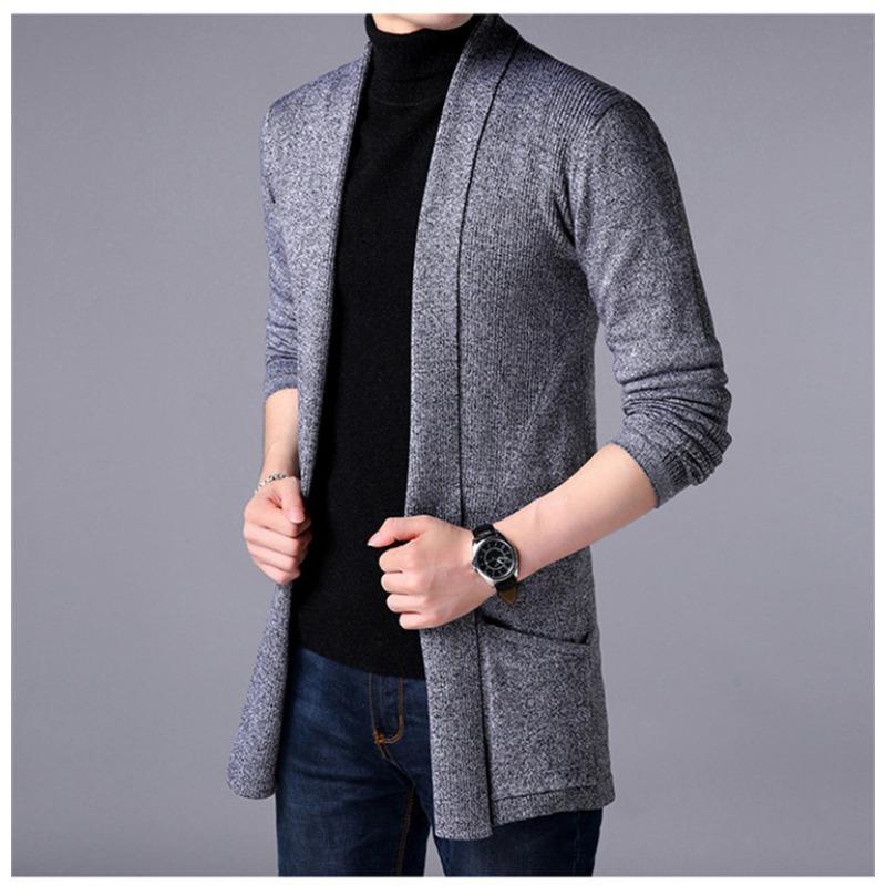 Men S Long Knit Cardigan Casual Pocket Sweater Coat