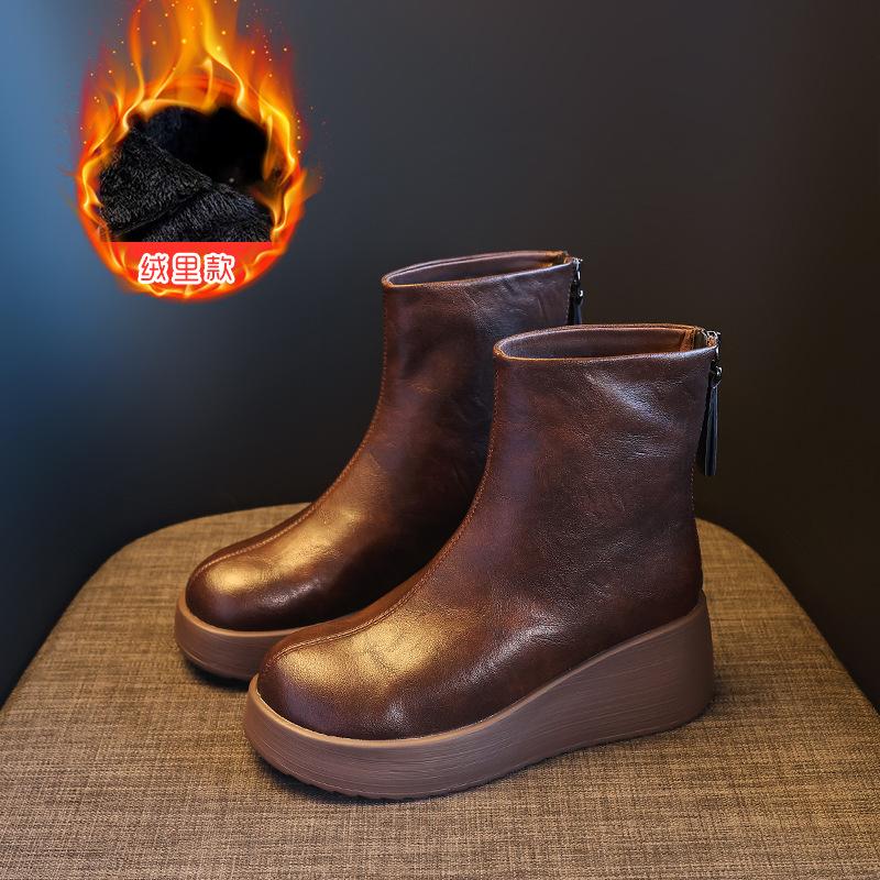 

Маленький человек универсальные 2025 европейские модные ботинки круглый носок на высокой толстой подошве жареная улица с юбкой носить Boken маленький короткий 40