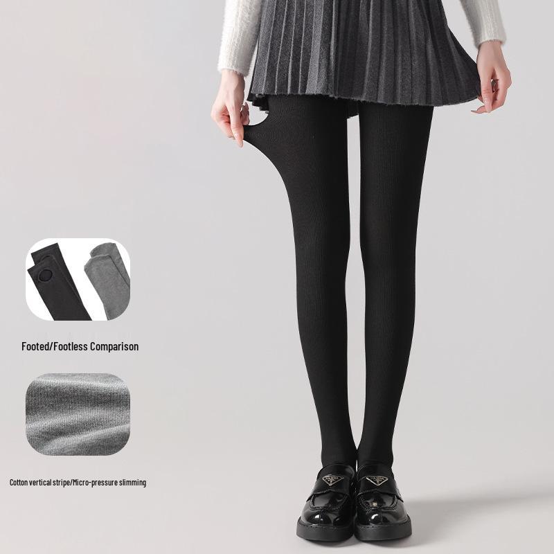 Women's Gray Velvet Leggings with Vertical Stripes – Slimming, Micro-Pressure, Stirrup Style for Autumn/Winter.