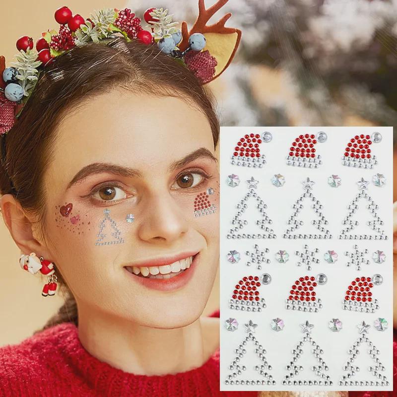 Christmas Snowflake Stickers & Rhinestone Tree Decorations - Festive Eye Corner Accessories