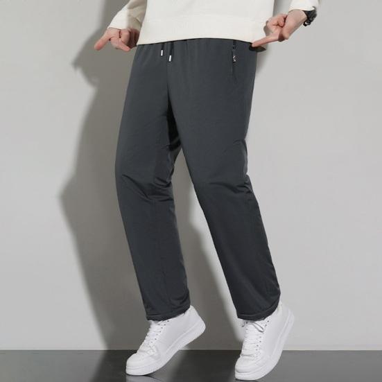 Zimní Pánské Kalhoty Středního Věku Zesílený Fleece Stahovací Šňůrka Elastický Pás Nadměrná Velikost Udržování Tepla Zip
