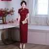 Elegant Red Long Cheongsam Dress Wedding Guest Mother Of Bride Groom Modern Chinese Style