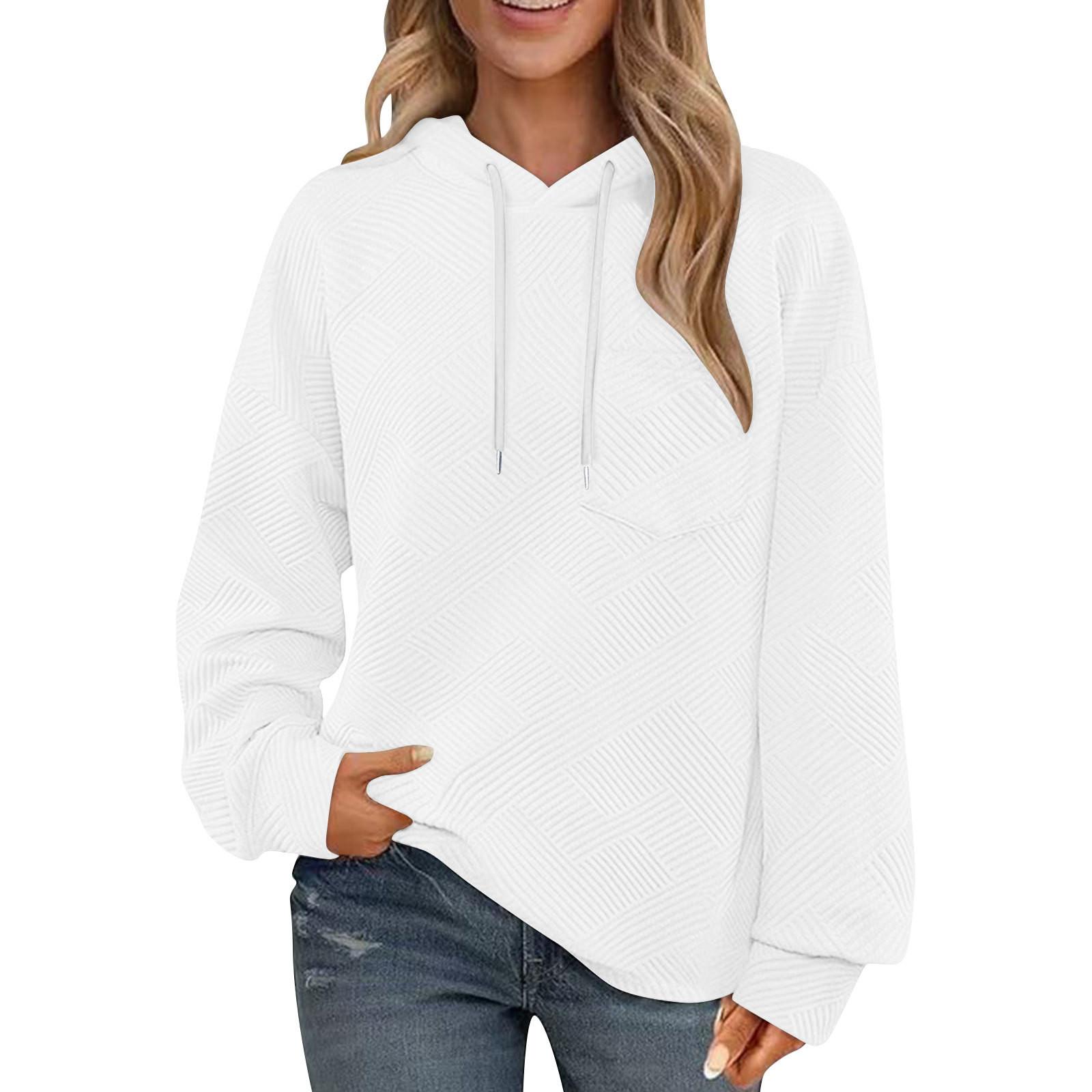 

Women s Fashion Long Sleeve Solid Color Round Neck Pocket Sweatshirt Casual Loose Pullover Sweatshirt XL білий